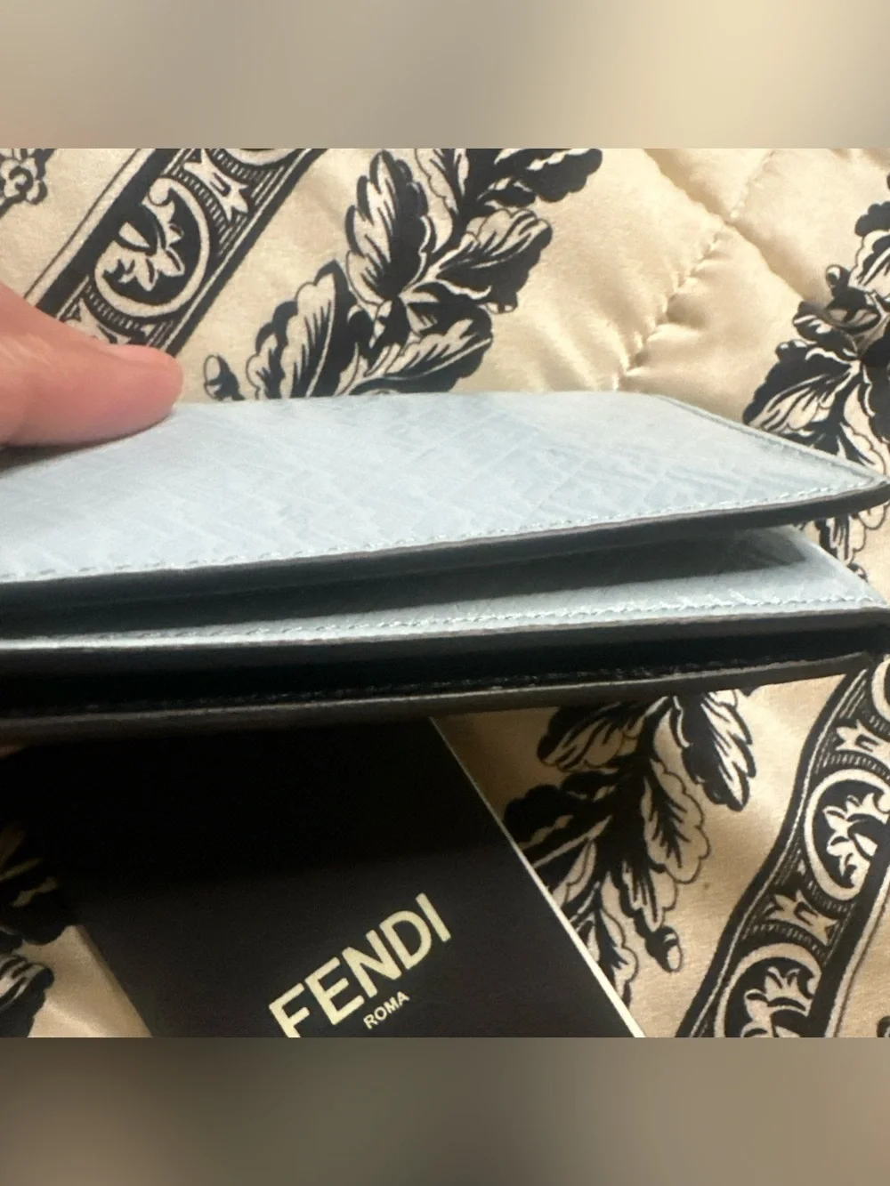 Fendi Roma Blue Leather Card Case with Black Strap NWT, Box Unisex
